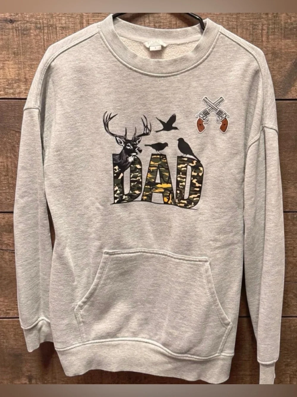 Gray 'DAD' EMBROIDERED Graphic Crewneck Sweater LARGE